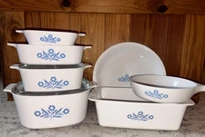 Vintage Corning Ware Blue Cornflower Baking Dishes Lot Of 9 including 2 Lids