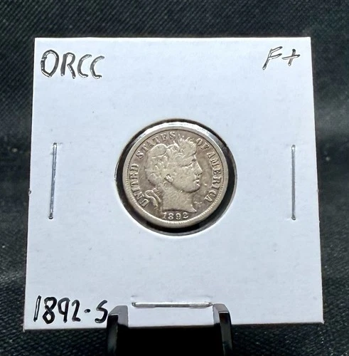 1892-S 90% Silver Barber Dime (Fine + Condition) 1st Year Barber!