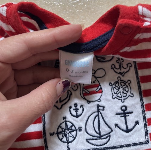 Gymboree Red/White Striped Baby Boys 0-3M One-Piece Nautical Patch Summer Beach - Picture 8 of 8