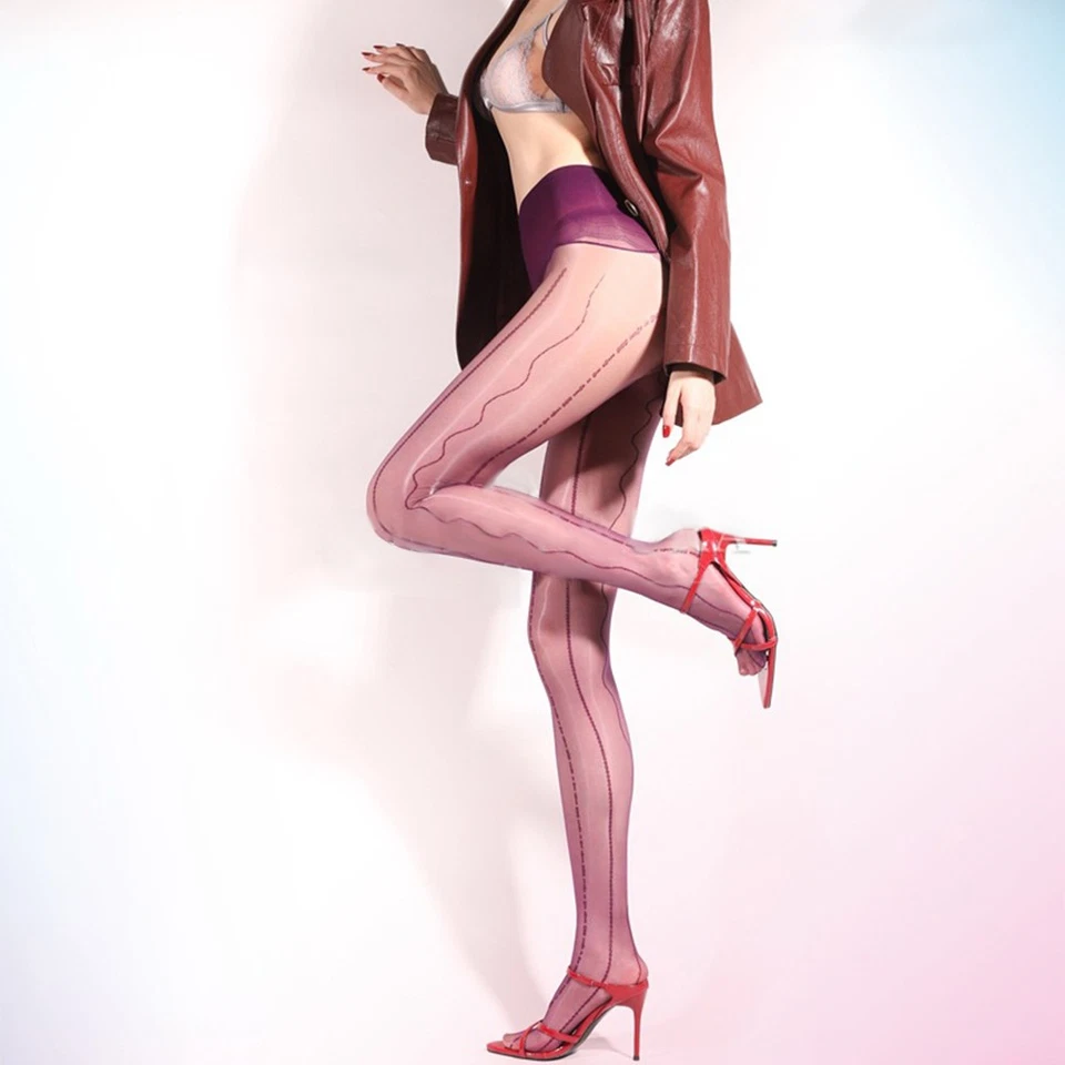 5D Ultra Sheer High-waisted Pantyhose Electric Wave Pattern Oily Stocking Tights - Image 3 of 4