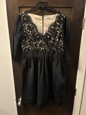 Eliza J Womens 14 Black Lace Bodice V Neck 3/4 Sleeve Knee Length Cocktail Dress