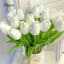 10/20 Artificial White Tulip Bouquet - 13in for Home Decoration and Weddings