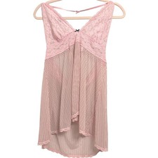 VTG Victoria's Secret Pink Lace Pinstripe Babydoll Coquette Y2K Slip XL