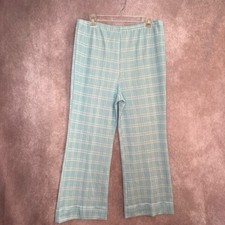 Vintage 70's Plaid Polyester Trousers Womens Pastel Blue White Plaid Size Large