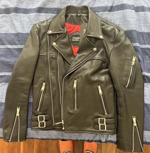 Straight To Hell Grifter Men's Black Biker Jacket Moto Slim Fit Size 34 - product listing photo