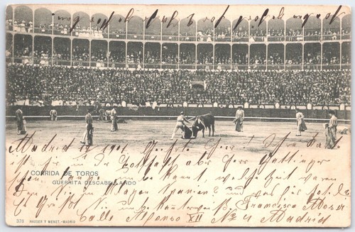 Vintage 1901 Madrid Corrida de Toros Postkarte von Hauser y Menet
