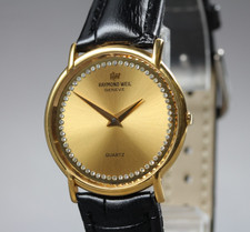 "N MINT" Raymond Weil Geneve 3701 18K GP Diamond Mens Unisex Qz Watch From Japan