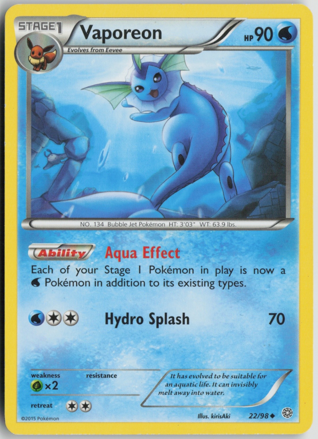 Vaporeon 22/98 Uncommon XY - Ancient Origins LP Normal