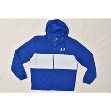 Under Armour Men's Full Zip Track Jacket Hooded Blue Size L Polyester Mesh Lined