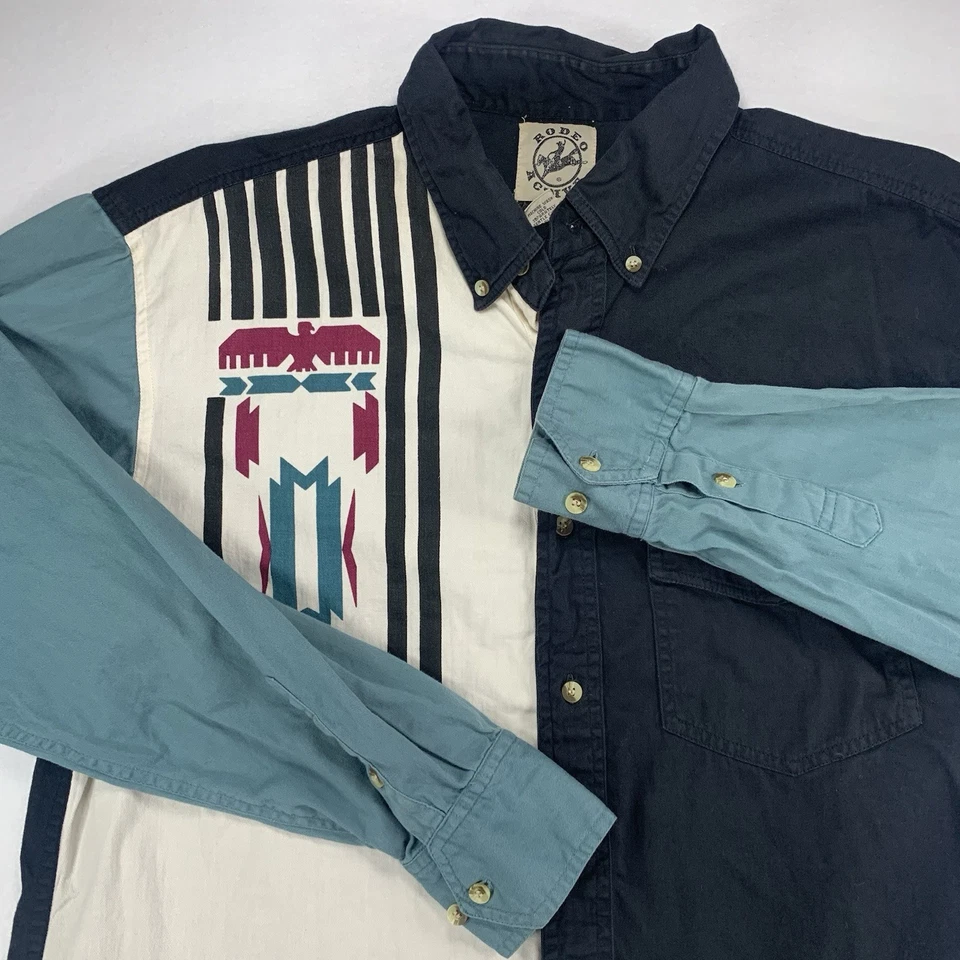 VTG 90s Rodeo Active Western Shirt L Cowboy Southwestern Aztec *Flaw* - Image 2 of 4