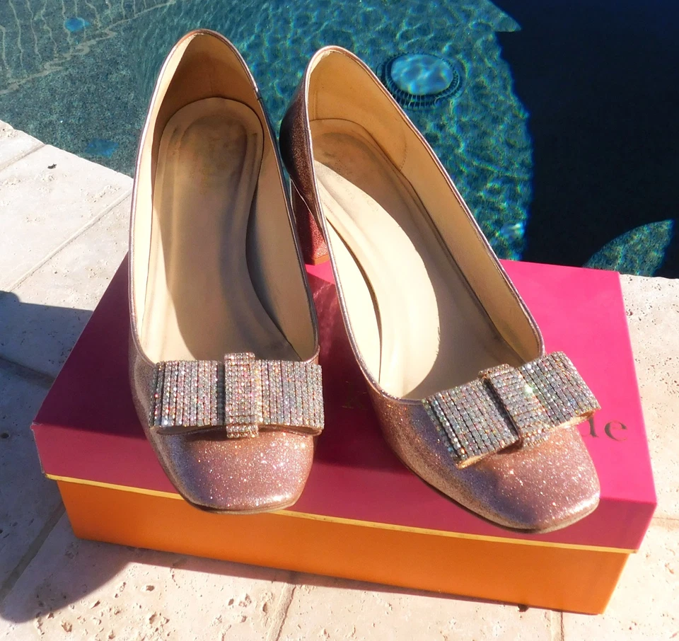 KATE SPADE Dina Glitter Rose Gold  BOW HEELS PUMPS Shoes Size 11 M - Image 3 of 4