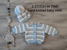 Babies Hand Knitted Jacket And Pull On Hat Size 0-3 Months
