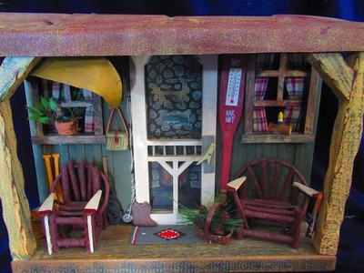 3D vintage fishing days porch scene