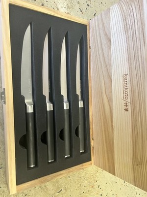 NEW!!! Kamikoto Steak Knives Set of 4 - Ash Wood Box with COA