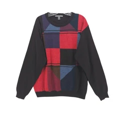 SAKS FIFTH AVENUE Wool Blend Sweater Pullover Colorblock Made in ITALY Size XL
