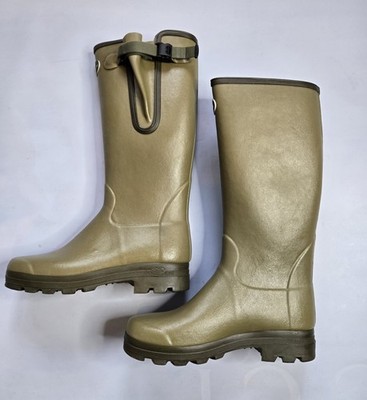 LE CHAMEAU VIERZON LEATHER LINED MEN'S ICONIC GREEN WELLINGTON BOOTS MADE FRANCE