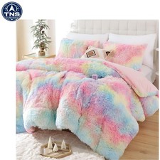 Chic Rainbow Faux Fur Comforter Set, Full Size - 3 Pieces for Ultimate Warmth