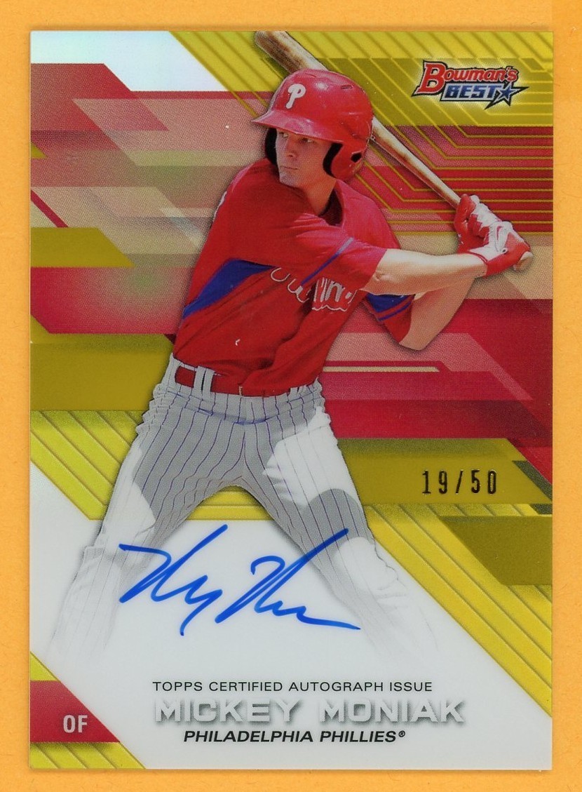 MICKEY MONIAK 2017 Bowman's Best Gold Refractor Autograph On-Card AUTO SER # /50