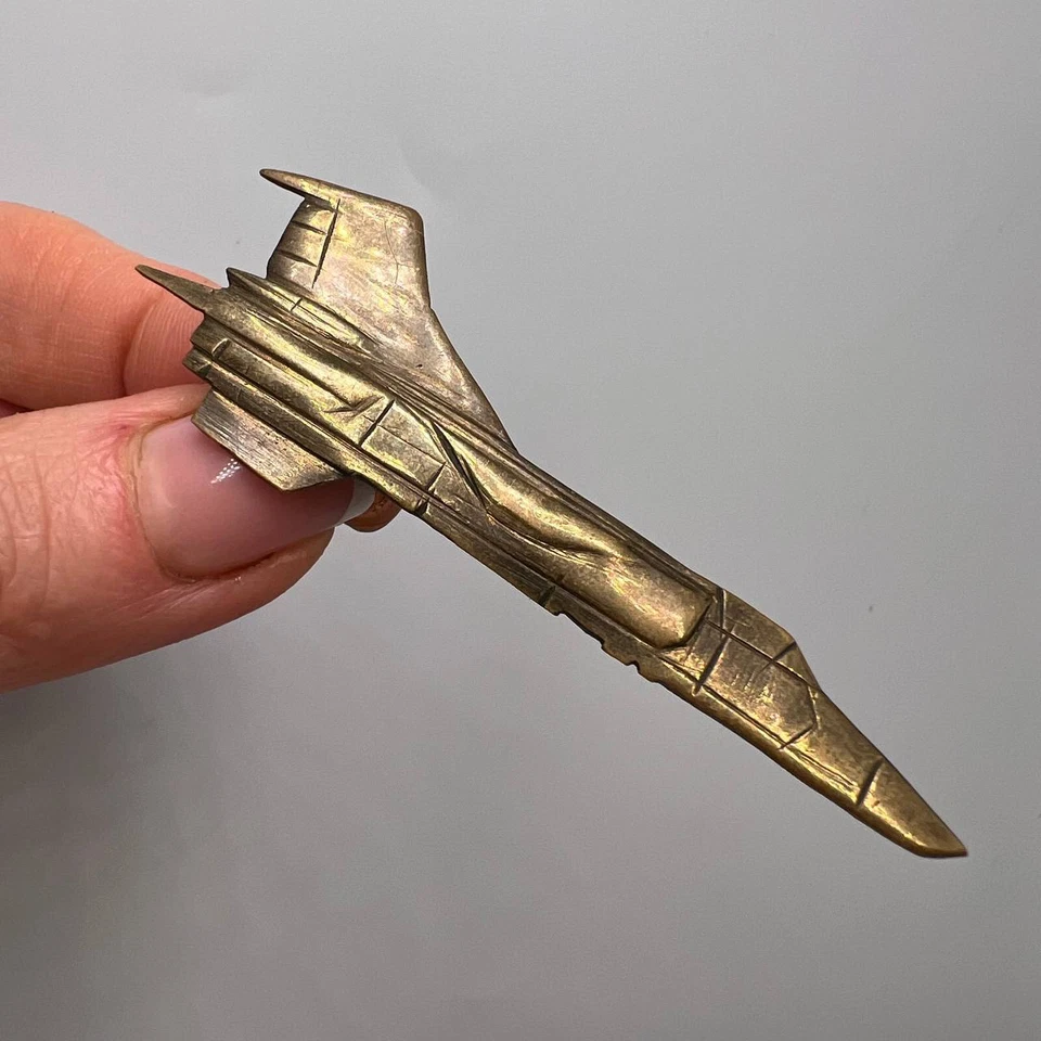1960 Vintage Bronce Para Hombre Joyería Corbata Clip Estilo Militar Avión de Combate MIG 25 Foto 2 de 4