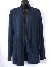CHICO'S TRAVELERS 'Tweedy' Blue Jacket Front Waist Tie Acetate/Poly Sz 2 L EXC