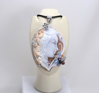 Pendentif Argent 925 Avec Camée, Perles Et Coquille - Modèle Delmaoro AGDV 0188, Neuf Avec étiquettes