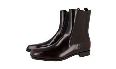 PRADA SQUARE TOE CHELSEA ANKLE BOOTS SHOES BROWN LEATHER NEW US 11