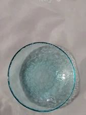 Fire and Light Recycled Art Glass Aqua Blue Dipping Dish Bowl 4.5in USA