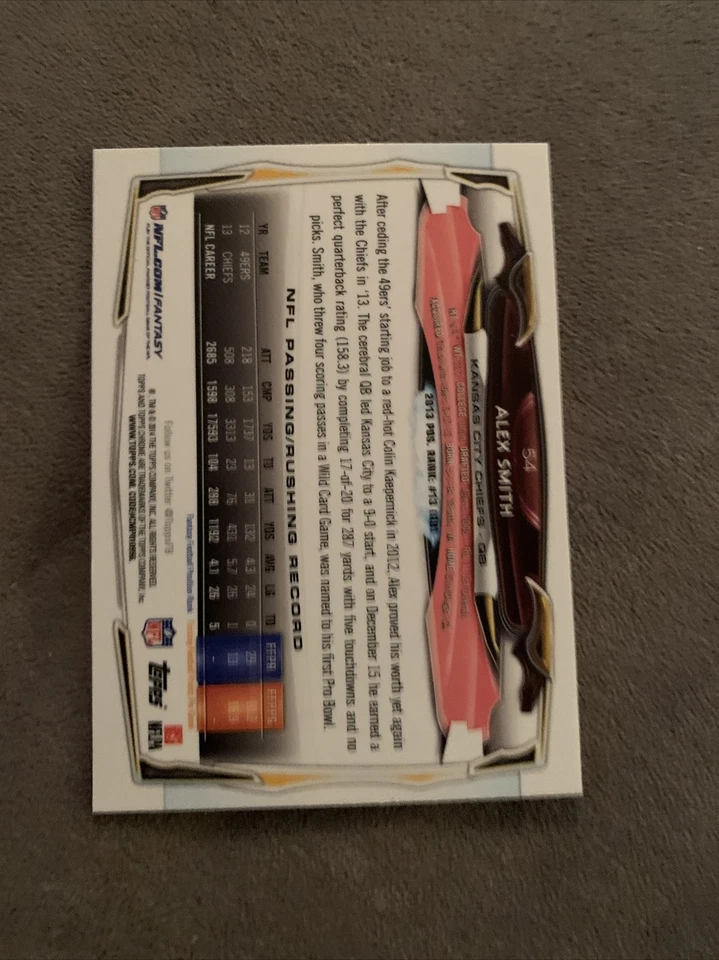 2014 Topps Chrome Alex Smith Refractor #54 - Image 2 of 2