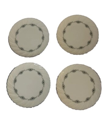 Lenox Musette 4 Bread/Dessert Plates 6 1/4 Swirled Grey Flowers Green Leaves
