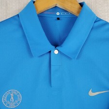 Rare TIGER WOODS x CHICAGO GOLF Medium Mens Blue Vented Golf Polo Shirt Snap