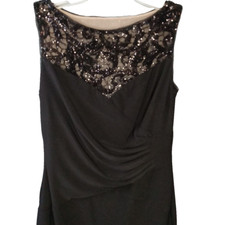 Ralph Lauren Black Sheath Dress Womens Sz 4 Drape Sequin Formal Evening Cocktail