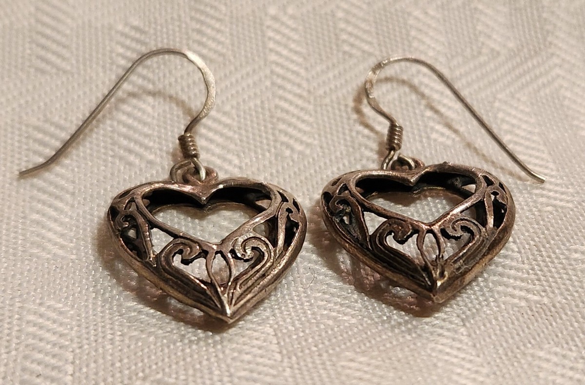 【出回り少】 RILY Original HeartEarring Silver 925 Sterling Silver Vintage Ornate Heart Dangling Hook Earrings | eBay