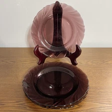 DURALEX Rivage Amethyst Glass Swirl Textured Lot Of 3 Salad Plates 7-5/8” France