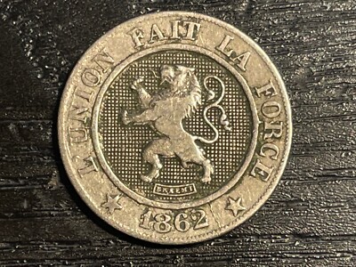 1862 Belgium L'union Fait La Force 10 Centimes Coin