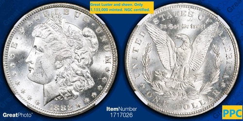 1882-CC Morgan Silver Dollar NGC MS-62-Undergraded? Super beautiful and frosty
