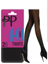 Pretty Polly Opaque Tights 40 Denier 2 Pair Pack Black - Bottle Green -  Navy