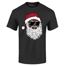 Black Santa Claus Sunglasses T-shirt Funny Christmas Holiday Party Shirts