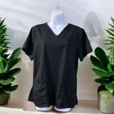 Women ScrubStar Black Short Sleeve 3-Pocket Scrub Top Sz M