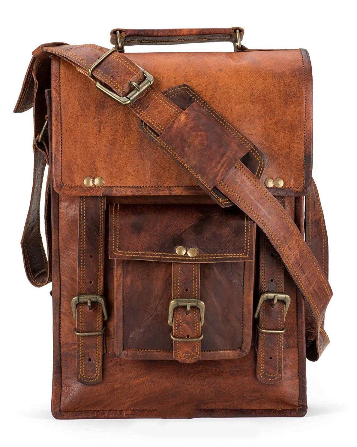 New Men's Real Leather Backpack Laptop Bag Large Hiking Travel Camping Carry On