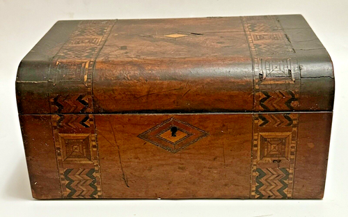 19th Century Victorian Tunbridge Ware Burl Walnut Marquetry Jewelry/Sewing Box