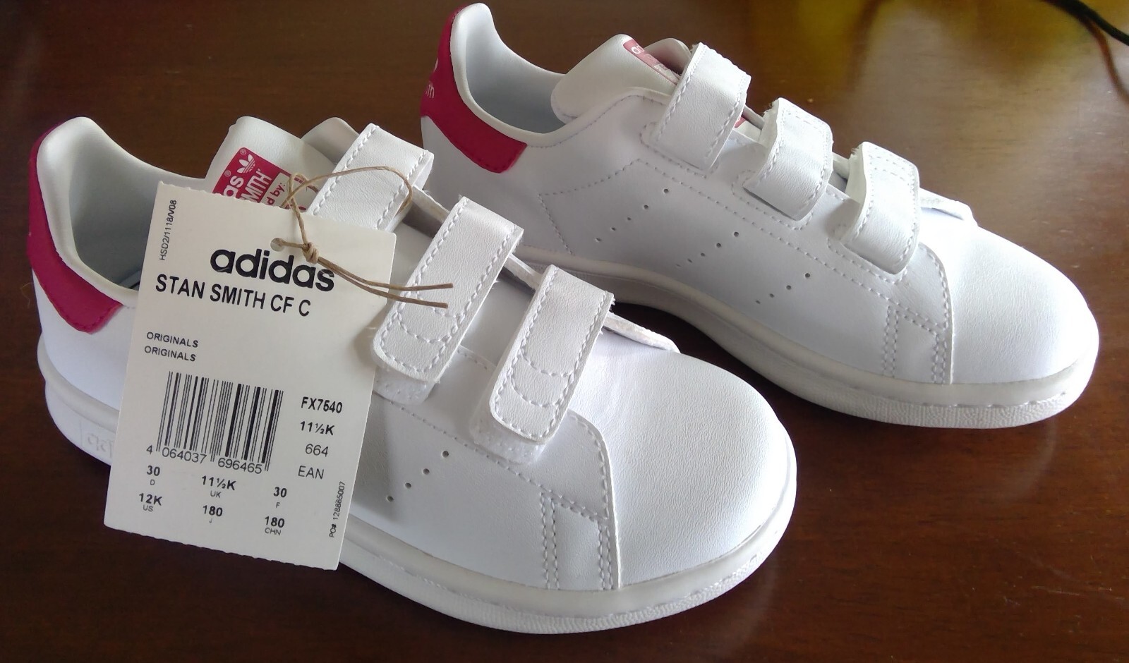 adidas Originals Stan Smith CF C White Pink Kids Preschool Casual Shoes FX7540