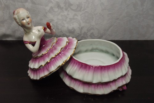 Porcelain Victorian Lady Trinket Box – 6.5" Tall, Pink & White, Made in China - Picture 5 of 6