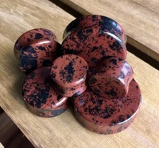 PAIR Mahogany Obsidian Organic Stone Plugs Gauges - up to 38mm available! 