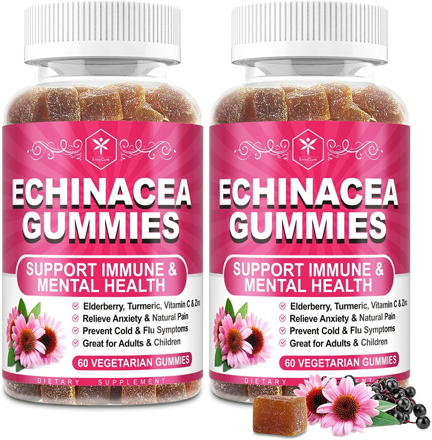 2 Pack Organic Echinacea Gummies with Elderberry Vitamin Zinc