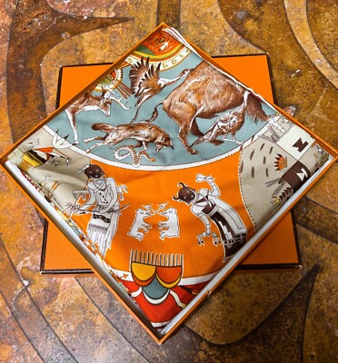 Hermes Vintage Scarf Les Mythologies des Hommes Rouges Kermit