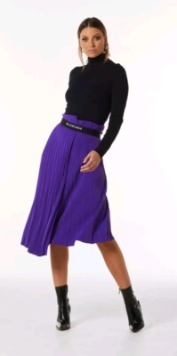 BALENCIAGA Logo Skirt Purple Pleated Asymmetric Midi Size 38 $1490