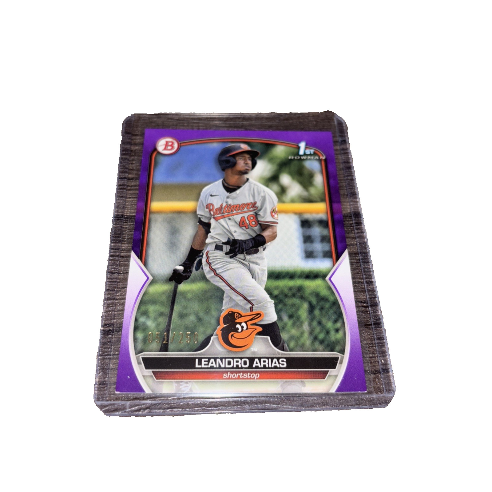 2023 Bowman -Leandro Arias-Purple-SN 051/250-Baltimore Orioles SS Prospect-