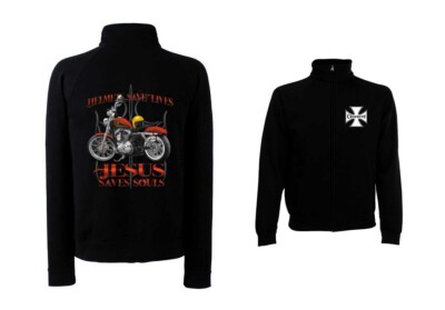 Sweatshirtjacke Schwarz  Sporti Chopper-&Oldschoolmotiv Modell Jesus Saves