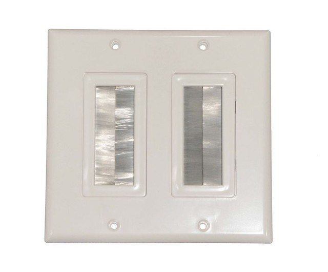 Dual Gang Wall Plate Brush Bristle Cable Managment for Multi Media Home