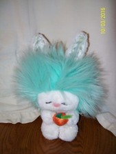 Vintage 1983 80's Dakin Aqua Blue Green Frou Frou Plush Bunny With Carrot